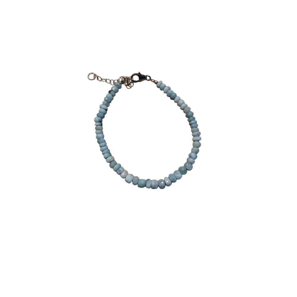Natural‎ Larimar Beaded Bracelet Blue Faceted Rondelle Adjustable Lobster Clasp
